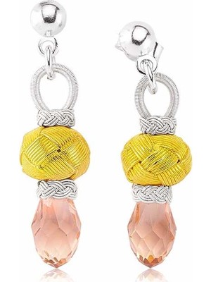 Tienda Elegante ​Gümüş Pembe Taşlı Kazaz Kadın Küpe