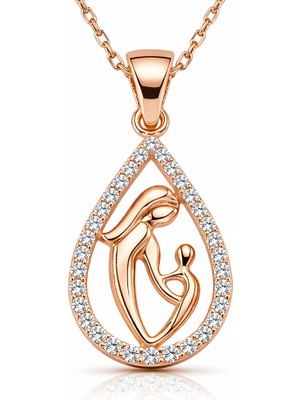 Tienda Elegante Gümüş Damla Anne Çocuk Kolyesi