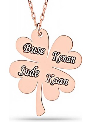 Tienda Elegante Gümüş Rose Dört Yaprak İsimli Yonca Bayan kolye