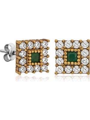 Tienda Elegante Gümüş Otantik Kare Çivili Bayan Küpe