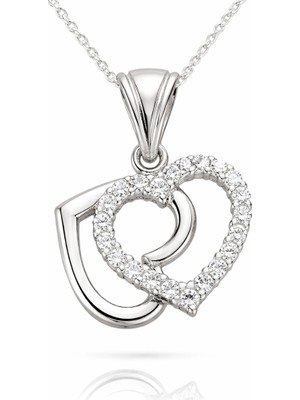 Tienda Elegante Gümüş Çift Kalpli Bayan Kolye