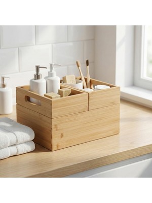 Deconox 3'lü Modüler Bambu Organizer Set - Üst Üste Geçebilen Çok Amaçlı Çekmece Içi ve Masaüstü Düz