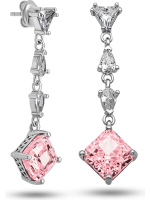 Tienda Elegante Gümüş Ice Cut Pembe Zirkon Taşlı Işıltılı Kadın Küpe
