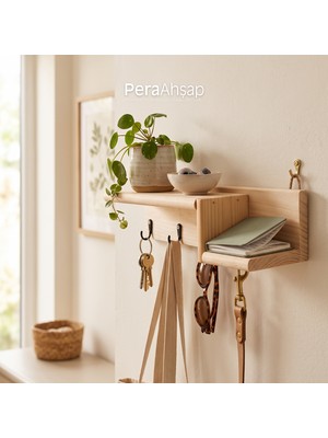 Pera Wooden Perch Dört Kancalı Çam Ahşap Duvar Askılığı 40X10 cm
