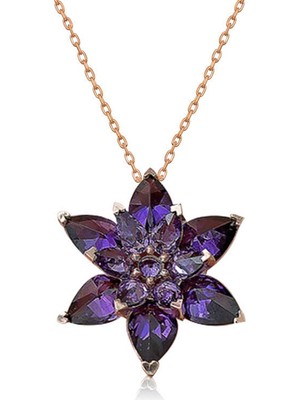 Tienda Elegante Gümüş Rose Mor Lotus Çiçeği Kolye