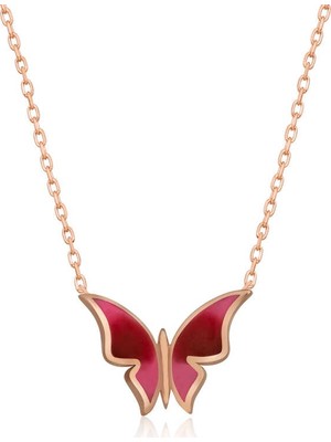 Tienda Elegante Gümüş Rose Minimal Kelebek Bayan Kolye