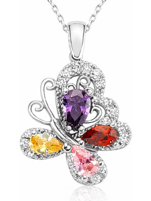 Tienda Elegante Gümüş Renkli Kelebek Bayan Kolye