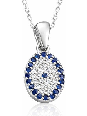 Tienda Elegante Gümüş Oval Nazar Kadın Kolye