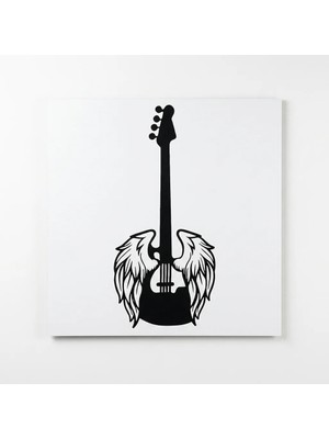 Vesma Kanatlı Bas Gitar Duvar Tablosu - Siyah Mdf Duvar Dekoru