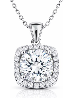 Tienda Elegante Gümüş Kare Montür Tek Taş Kolye