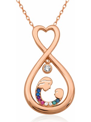 Tienda Elegante Gümüş Rose Sonsuz Kalpli Anne Çocuk Kolyesi