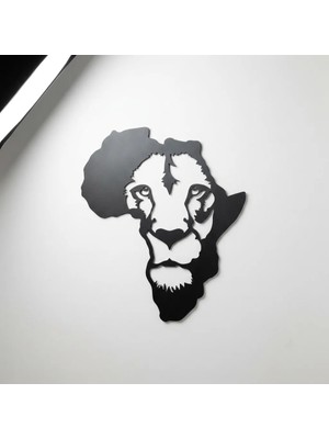 Vesma Afrika Haritası Aslan Duvar Tablosu - Siyah Mdf Duvar Dekoru