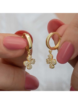 Tienda Elegante ​Gümüş Gold Sallantılı Yonca Kadın Küpe