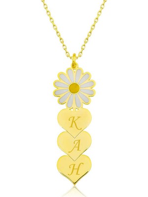 Tienda Elegante ​Gümüş Gold Kişiye Özel Kalpli Papatya Kolye