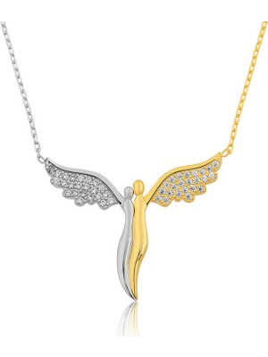 Tienda Elegante Gümüş Kanatlı Melekler Bayan Kolye