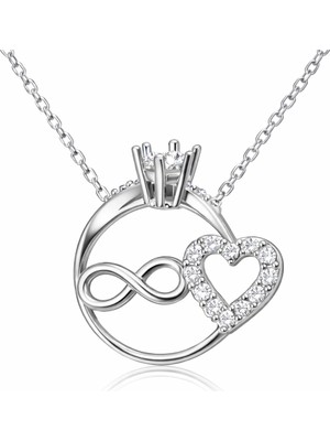 Tienda Elegante Gümüş Sonsuzluk Kalpli Tek Taş Bayan Kolye