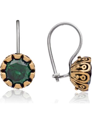Tienda Elegante Gümüş Yeşil Yuvarlak Otantik Kadın Küpe