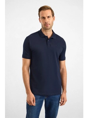 Süvari Lacivert Slim Düz Nakışlı Pike Düğmeli Polo Yaka Tişört
