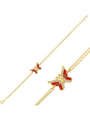 Tienda Elegante ​Gümüş Gold Mineli Kelebek Bayan Bileklik