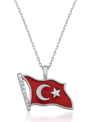 Tienda Elegante Gümüş Türk Bayrağı Bayan Kolye