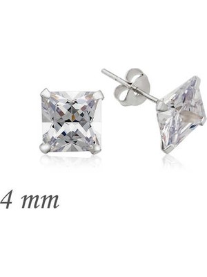 Tienda Elegante Gümüş Kare Tek Taş Zirkon Küpe - 4 mm