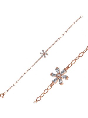 Tienda Elegante Gümüş Rose Çiçek Kadın Bileklik