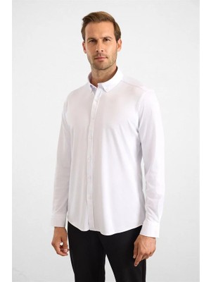 Süvari Beyaz Slim Düğmeli Yaka Manşetli Casual Gömlek