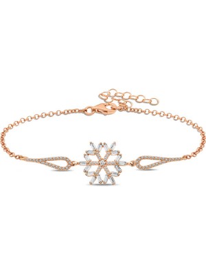 Tienda Elegante Gümüş Rose Baget Taşlı Kar Tanesi Bileklik
