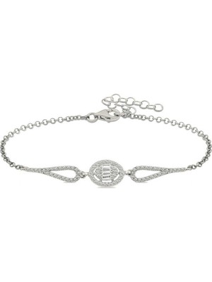 Tienda Elegante Gümüş Rodyum Oval Baget Bileklik