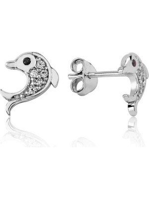 Tienda Elegante Gümüş Yunus Balığı Çivili Küpe