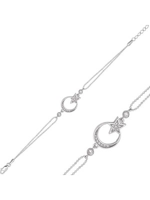 Tienda Elegante Gümüş Ay Yıldız Bayan Bileklik