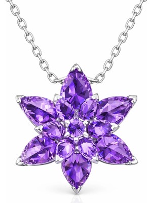 Tienda Elegante Gümüş Mor Lotus Çiçeği Bayan Kolye