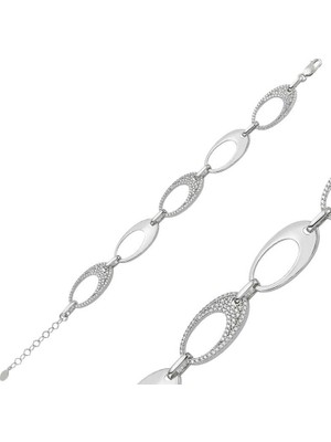Tienda Elegante Gümüş Taşlı Oval Bayan Bileklik