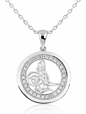 Tienda Elegante Gümüş Tuğralı Bayan Kolye