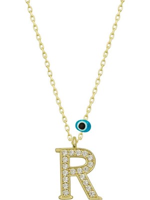 Tienda Elegante Gümüş Nazar Gold R Harfi Kadın Kolye