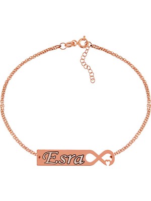 Tienda Elegante Gümüş Rose Kişiye Özel Sonsuzluk Kalp İsimli Bayan Bileklik