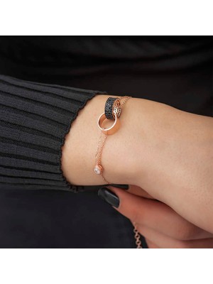 Tienda Elegante Gümüş Rose İç İçe Geçmiş Halka Bileklik