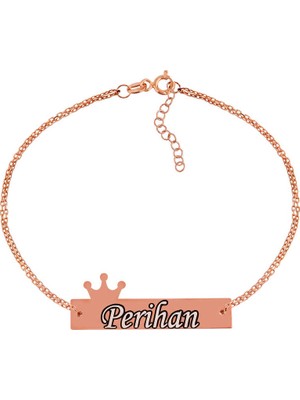 Tienda Elegante Gümüş Rose Kişiye Özel Taç İsimli Bayan Bileklik