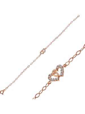 Tienda Elegante Gümüş Rose Birleşmiş Kalpler Kadın Bileklik