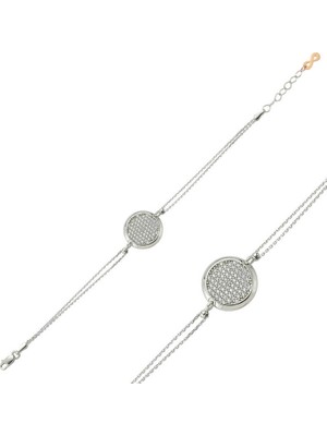 Tienda Elegante Gümüş Beyaz Taşlı Yuvarlak Bayan Bileklik