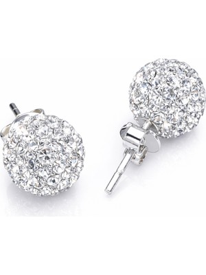 Tienda Elegante Gümüş Beyaz Taşlı Top Çivili Küpe
