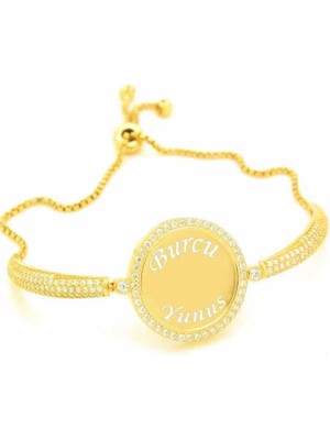 Tienda Elegante Gümüş Gold İsimli Kişiye Özel Taşlı Bayan Bileklik
