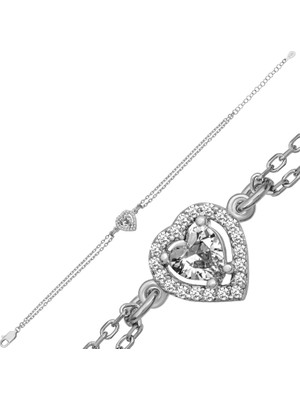 Tienda Elegante Gümüş Kalp Zirkon Taşlı Kadın Bileklik