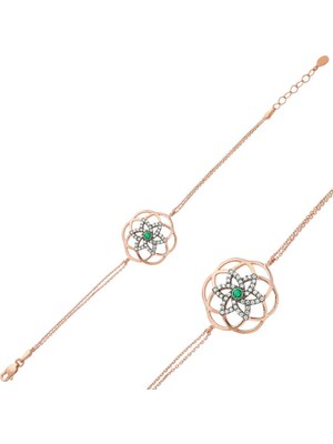 Tienda Elegante Gümüş Rose Yaşam Çiçeği Bayan Bileklik