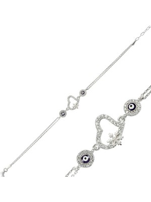 Tienda Elegante Gümüş Nazarlı Kar Tanesi Kalp Bileklik