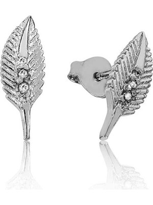Tienda Elegante Gümüş Yaprak Çivili Küpe