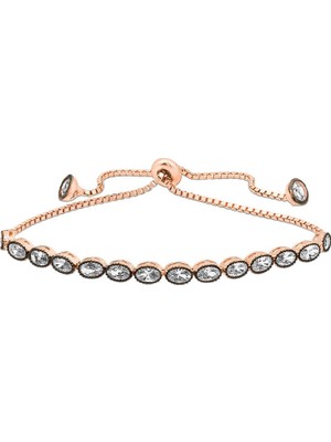 Tienda Elegante Gümüş Rose Oval Kesim Elmas Montür Asansör Bileklik