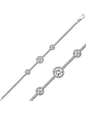 Tienda Elegante Gümüş Üç Taşlı Su Yolu Bayan Bileklik