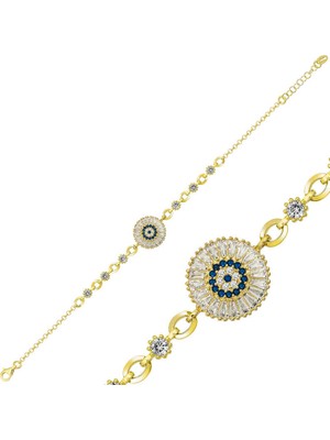 Tienda Elegante ​Gümüş Gold Baget Taşlı Nazar Bayan Bileklik