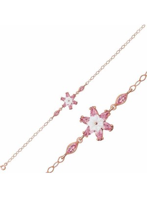 Tienda Elegante Gümüş Rose Pembe Lotus Çiçeği Bileklik